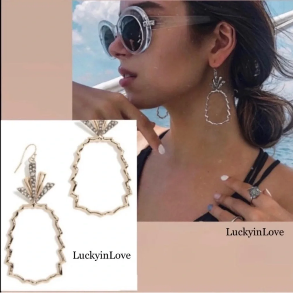 ALEXIS BITTAR • Gold Silver Crystal Abstract Pineapple Cut Out Drop Earrings